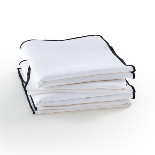 Lot de 4 serviettes de table Suzy en lin lav Blanc noir Lot de 4